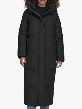 Levi's Black Long Puffer Coat with Hood